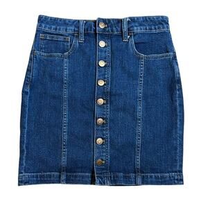 Madewell Denim Blue Jean Pencil Mini Skirt Womens Size 26 Button Front Boho